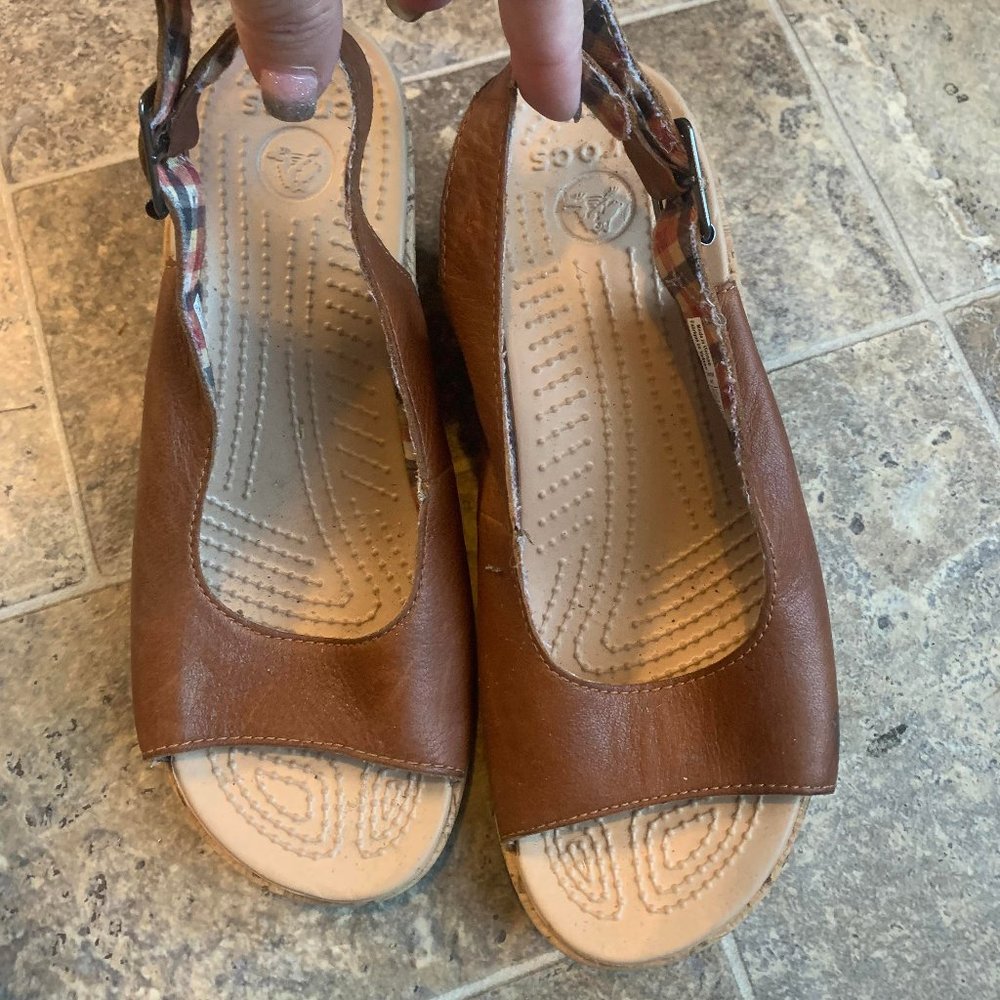Crocs brown wedge sandals size 6